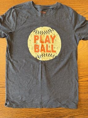 Cat & Jack Charcoal Tee with Yellow Baseball and Orange PLAY BALL Text